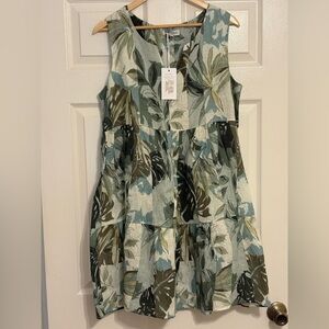 NWT Le Ragarre made in Italy 100% Linen Sleeveless Shift Botanical Mini Dress M